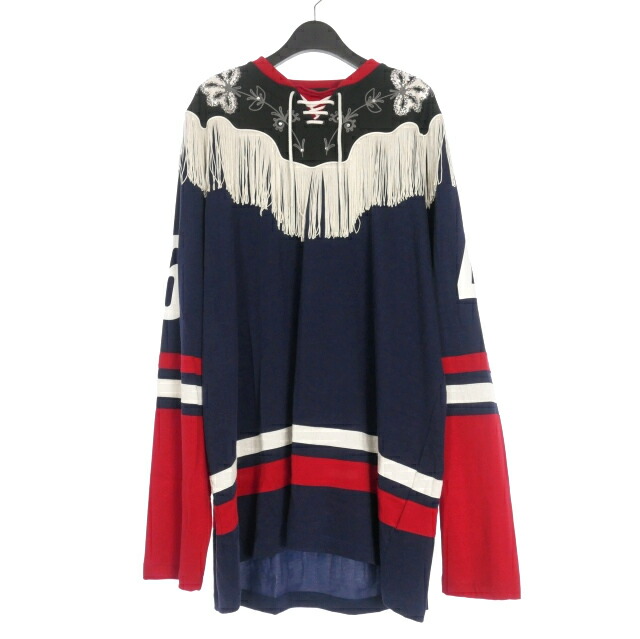 【中古】未使用品 ディースクエアード DSQUARED2 23AW ウエスタンホッケーシャツ フリンジ カットソー M ネイビー 紺 S71GD1327 国内正規 メンズ 【ベクトル 古着】 260210