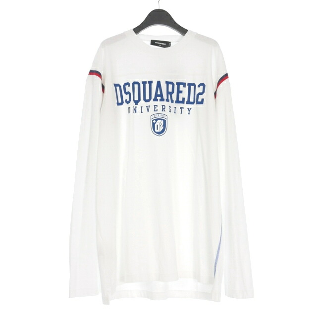【中古】未使用品 ディースクエアード DSQUARED2 23AW UNIVERSITY T-SHIRT フットボール Tシャツ カットソー 長袖 XL ホワイト 白 S74GD1148 国内正規 メンズ 【ベクトル 古着】 250803