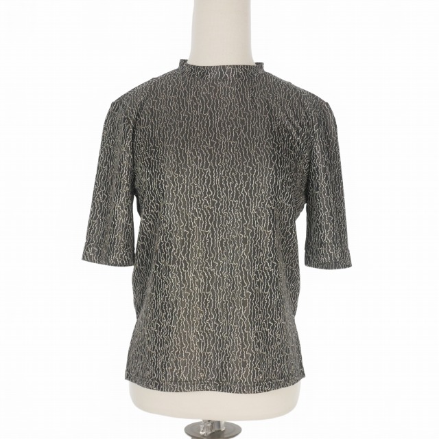 【中古】アカネ ウツノミヤ AKANE UTSUNOMIYA 総柄 クルーネックカットソー Tシャツ 半袖 36 ブラック 黒 SAJ-FCT69-2006 レディース 【ベクトル 古着】 251128