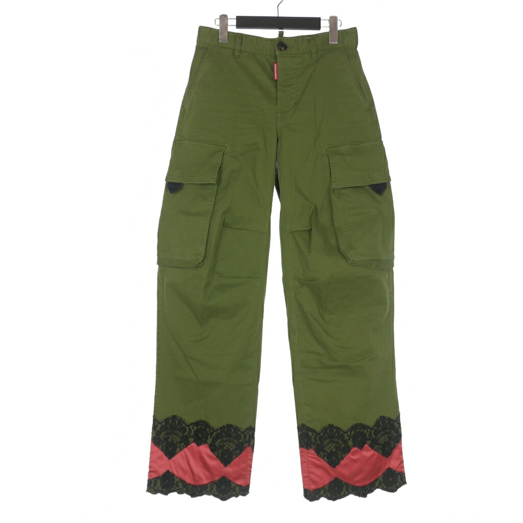 【中古】未使用品 ディースクエアード DSQUARED2 23AW Lingerle Cargo Pants レースドッキング カーゴパンツ 38 カーキ S72KA1211 国内正規 レディース 【ベクトル 古着】 251027