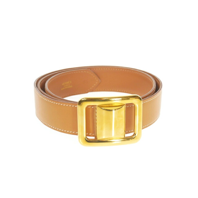 【中古】エルメス HERMES マルジェラ期 ホールレスベルト レザー 85 □Ｄ刻印 2000年製 ゴールド金具/キャメル メンズ レディース 【ベクトル 古着】 260405