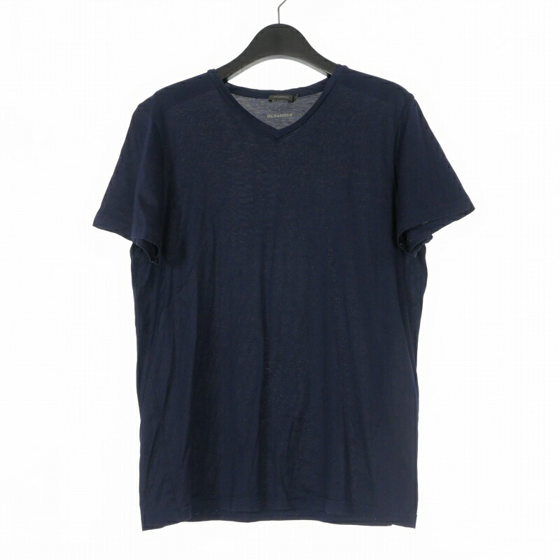 【中古】ジルサンダー JIL SANDER VネックTシャツ カットソー コットン 半袖 M ネイビー 紺 709002 MF245008 国内正規 メンズ 【ベクトル 古着】 260127