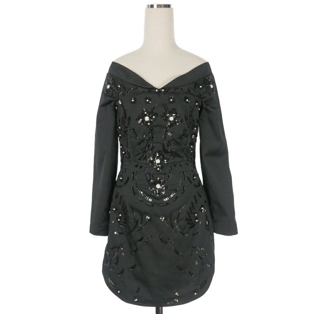 【中古】未当て嵌める品 ディースクエアード DSQUARED2 23AW Prom Mini Dress スパンコール オフショルダーミニワンピース 御召しもの 長袖 38 黒いこと 黒 S75CV0677 国内置き目 レディース 【ベクター 古着】 251118