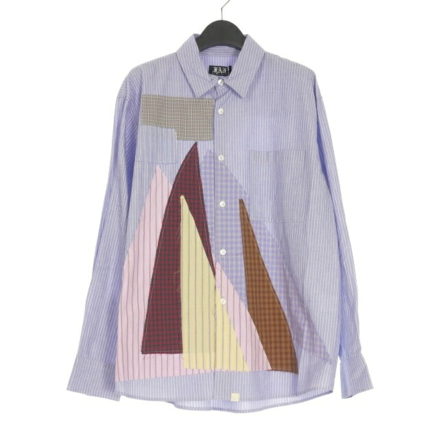 【中古】未使用品 エフエーエフ FAF Fake as flowers Yacht SHIRTS ストライプ パッチワーク シャツ 長袖 2 サックスブルー 青 3341101 メンズ 【ベクトル 古着】 251121