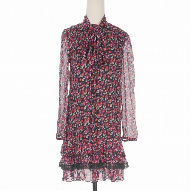 【中古】ディースクエアード DSQUARED2 23AW シルク 花柄 リボンタイ ティアードフリルワンピース ドレス 長袖 38 マルチカラー S72CV0445 国内正規 レディース 【ベクトル 古着】 251129
