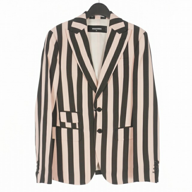 【中古】未使用品 ディースクエアード DSQUARED2 23AW Slouchy London Jacket ストライプ テーラードジャケット ブレザー 長袖 44 ピンク/ブラック S74BN1201 国内正規 レディース 【ベクトル 古着】 251130