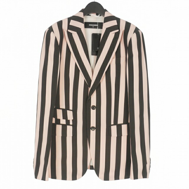【中古】未使用品 ディースクエアード DSQUARED2 23AW Slouchy London Jacket ストライプ テーラードジャケット ブレザー 長袖 48 ピンク/ブラック S74BN1201 国内正規 メンズ 【ベクトル 古着】 260313