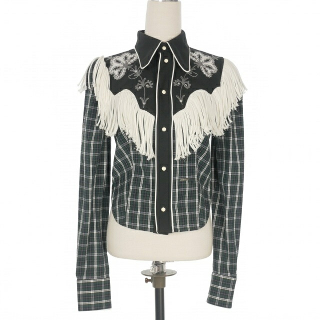 【中古】ディースクエアード DSQUARED2 23AW Cowboy Western Shirt シャツ ブラウス 長袖 38 グリーン 緑 S72DL0733 国内正規 レディース 【ベクトル 古着】 251130