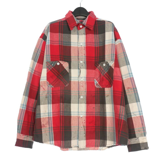 【中古】未当て嵌める品 仙マイケル SAINTMICHAEL 25AW FLANNEL SHIRT /CHECK/RED/GRAY フランネルチェックシャツ 長袖 M 赤いこと 赤 SM-HR1-0000-043 メンズ 【ベクター 古着】 251213