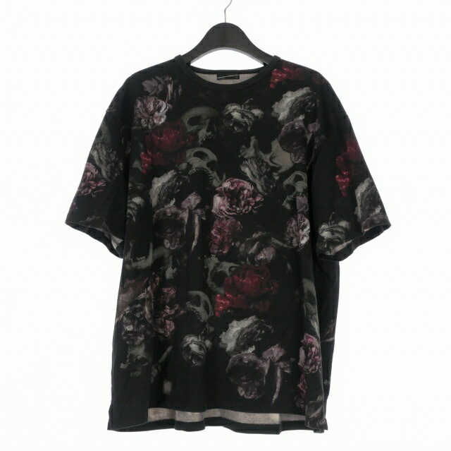 【中古】ラッドミュージシャン LAD MUSICIAN BIG T-SHIRT スカル フラワー プリントTシャツ カットソー 半袖 44 ブラック/レッド 2220-719 メンズ 【ベクトル 古着】 260116