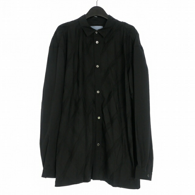 【中古】未使用品 ミシェル 71 MICHAEL Long-Sleeved shirt with double pleats ダイヤチェック柄 ダブルプリーツ オーバーサイズシャツ 長袖 2(M) ブラック 黒 MC251S032 メンズ 【ベクトル 古着】 260110