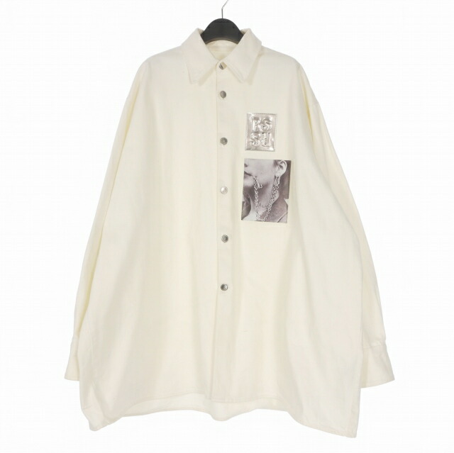 【中古】ラフシモンズ RAF SIMONS 19SS Two Patches Big Fit Shirt 継ぎ切れ ビッグプルオーバー 長袖 M 白いこと 白 191-248 メンズ 【ベクター 古着】 260123