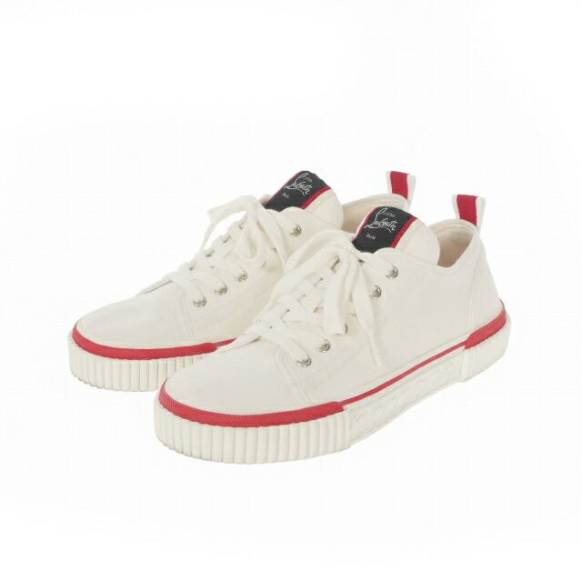 【中古】クリスチャンルブタン Christian louboutin Pedro Junior キャンバス ローカットスニーカー 靴 42 ホワイト/レッド メンズ 【ベクトル 古着】 260126