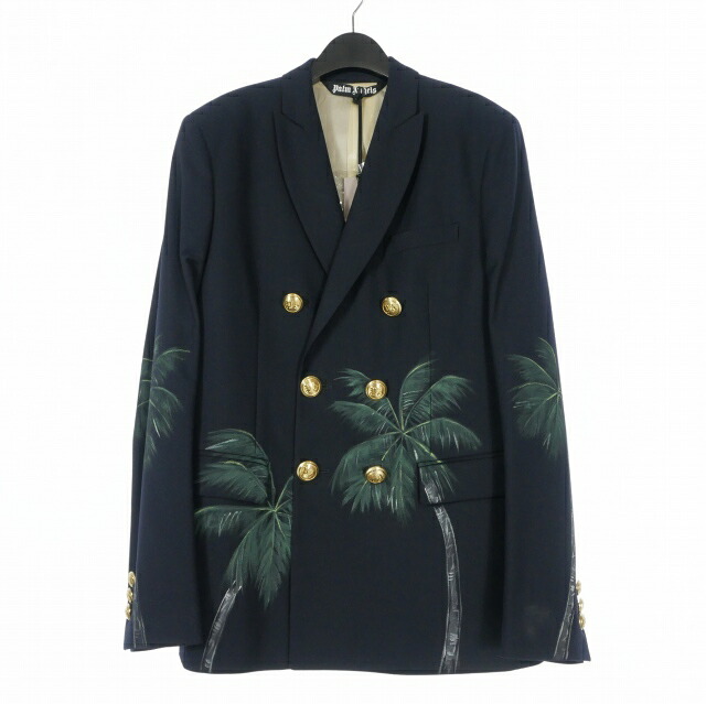 【中古】未使用品 パームエンジェルス PALM ANGELS 23SS ツリープリント ダブルジャケット ブレザー 長袖 50 ネイビーブルー 紺 PMEN023S23FAB002 国内正規 メンズ 【ベクトル 古着】 260209