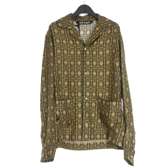 【中古】未当て嵌める品 パームエンジェルス PALM ANGELS 23AW Printed Silk Pajama Blouse 絹地プルオーバー オープンカラーシャツ 長袖 46 赤銅色 茶 PMGE011E23FAB0016160 メンズ 【ベクター 古着】 260221