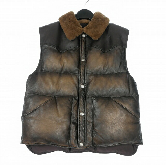【中古】プラダ PRADA ナッパレザー ダウンベスト ジャケット シープスキン 48 ブラウン 茶 UPT129 国内正規 メンズ 【ベクトル 古着】 260222