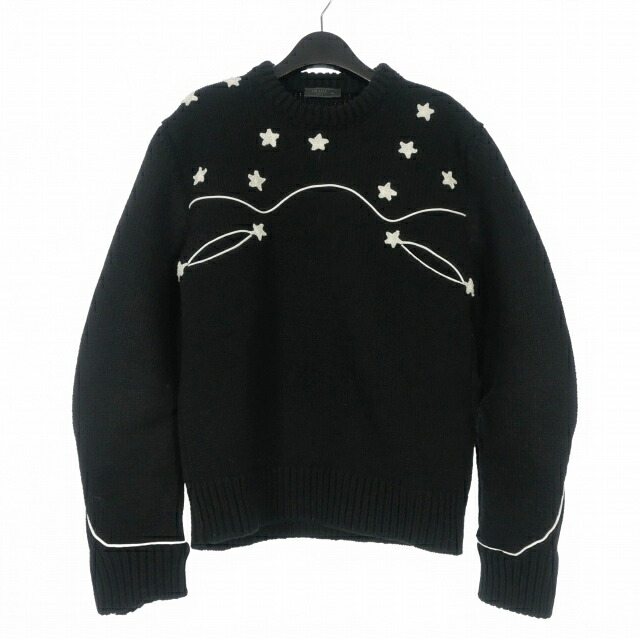 【中古】プラダ PRADA 25AW オーバーサイズ シェットランドウール セーター ニット 長袖 46 ブラック 黒 UMF074 国内正規 メンズ 【ベクトル 古着】 260419