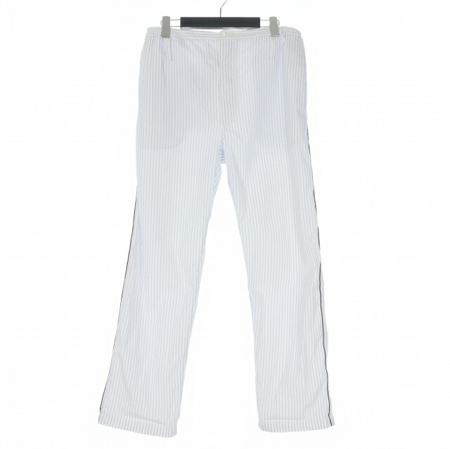 【中古】プラダ PRADA 25SS ストライプ ポプリン パンツ スラックス S ホワイト/ブルー SPH492 国内正規 メンズ 【ベクトル 古着】 260222