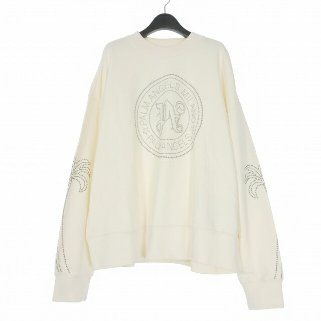 【中古】未使用品 パームエンジェルス PALM ANGELS 24SS MILANO STUD CREW クルーネックスウェット トレーナー 長袖 S オフホワイト 白 PMBA074R24FLE0100377 メンズ 【ベクトル 古着】 260224