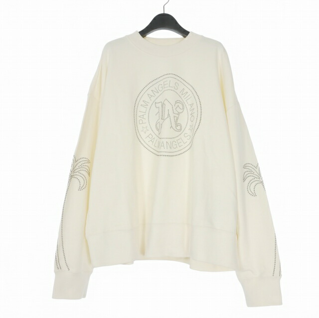 【中古】未使用品 パームエンジェルス PALM ANGELS 24SS MILANO STUD CREW クルーネックスウェット トレーナー 長袖 XL オフホワイト 白 PMBA074R24FLE0100377 メンズ 【ベクトル 古着】 260224