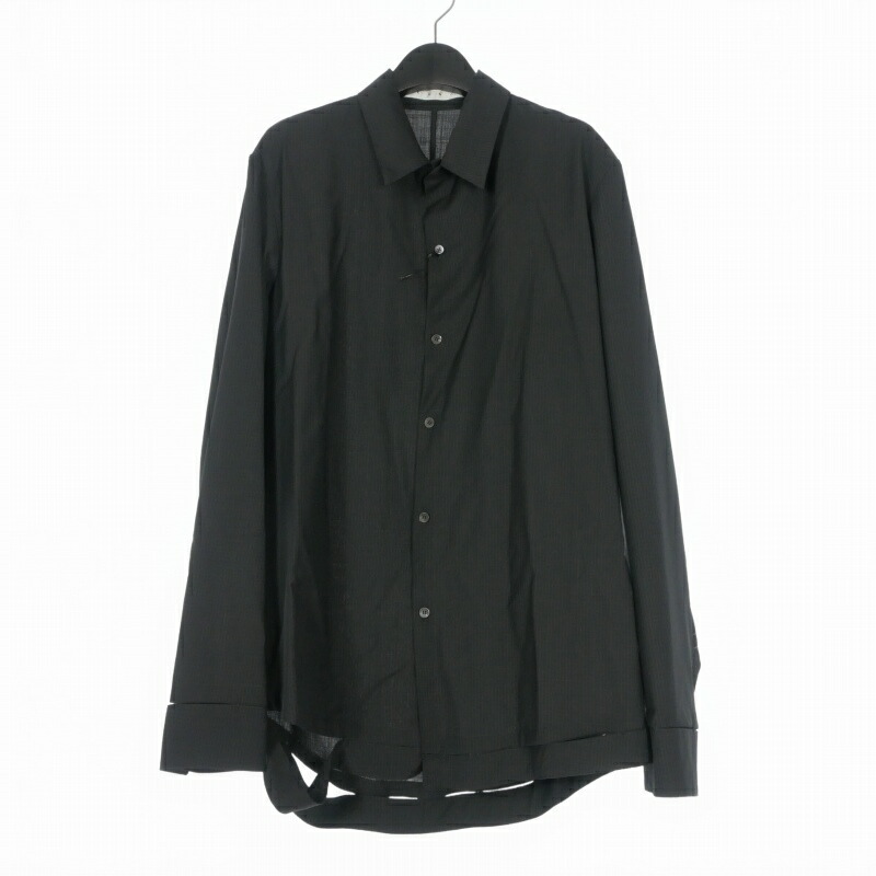 【中古】カング K'ANG 24AW HAND-STITCHED HEM BORDER RELAXED FIT SHIRT ウール ハンドステッチ ヘム ボーダー リラックスフィット シャツ 長袖 50 ブラック 黒 M/SHR-012-MO メンズ 【ベクトル 古着】 260302