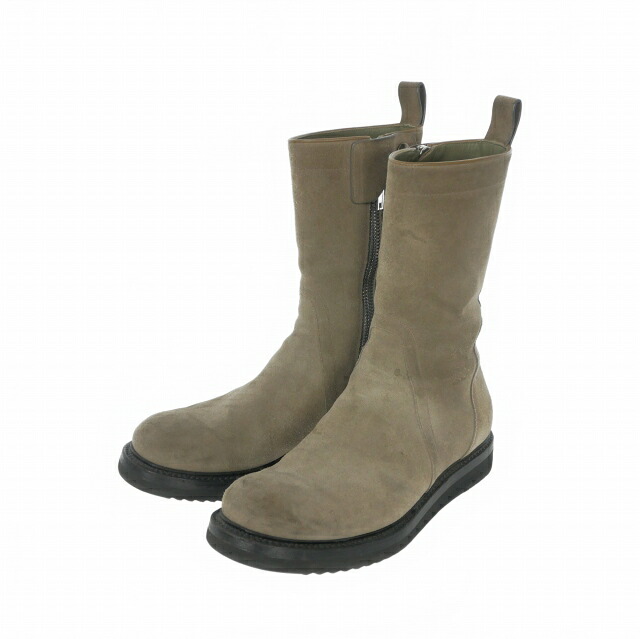 【中古】リックオウエンス Rick Owens クリーパーブーツ スエード 靴 サイドジップ 42 グレーベージュ メンズ 【ベクトル 古着】 260303