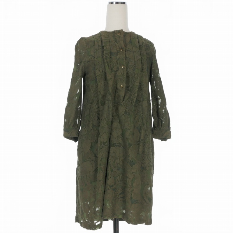 【中古】ローズアンナ ROSEANNA レースワンピース ドレス 長袖 36 カーキ 緑 レディース 【ベクトル 古着】 260309