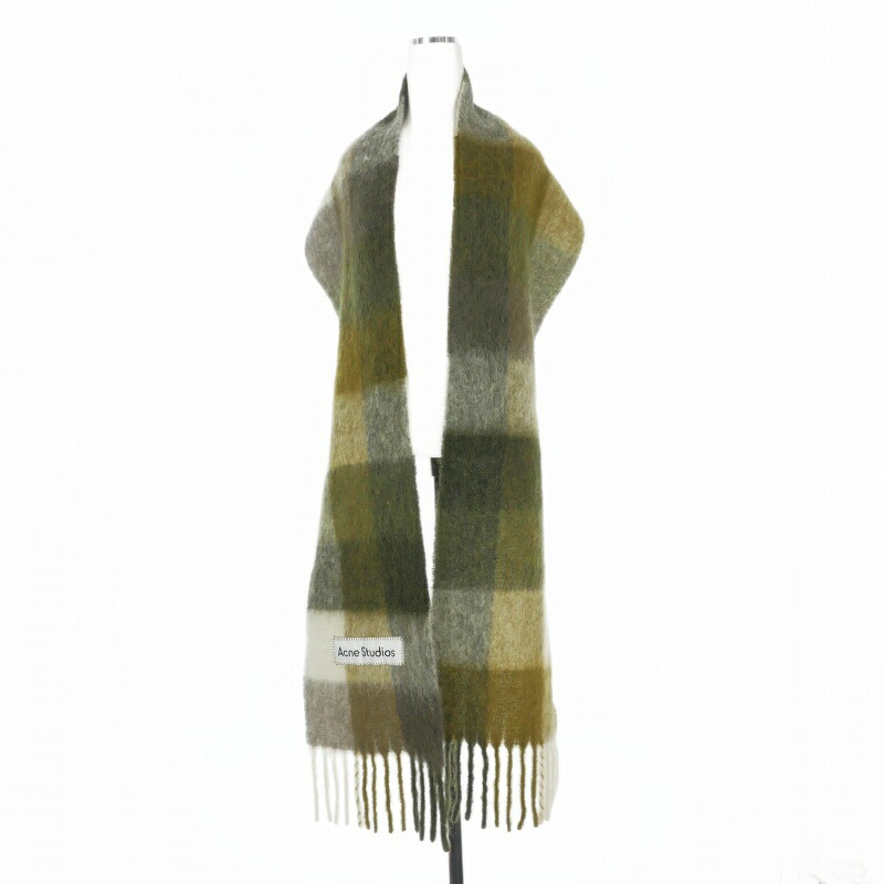 【中古】アクネ ストゥディオズ Acne Studios モヘアチェックスカーフ マフラー フリンジ 250×28cm グリーン 緑 CA0084 国内正規 メンズ レディース 【ベクトル 古着】 260310