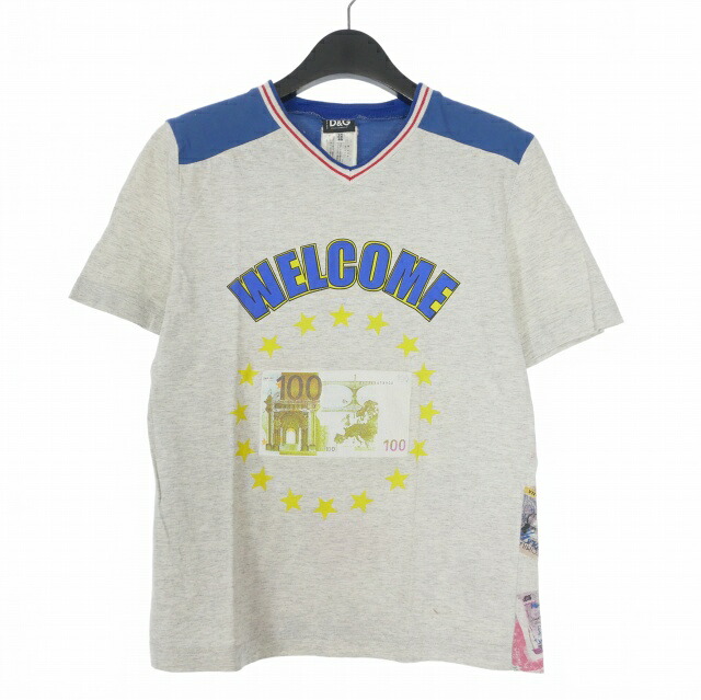 【中古】ディー&ジー ドルガバ ドルチェ&ガッバーナ D&G 02SS 両面プリント Vネック Tシャツ カットソー 半袖 46 グレー 国内正規 メンズ 【ベクトル 古着】 260312 10,545円