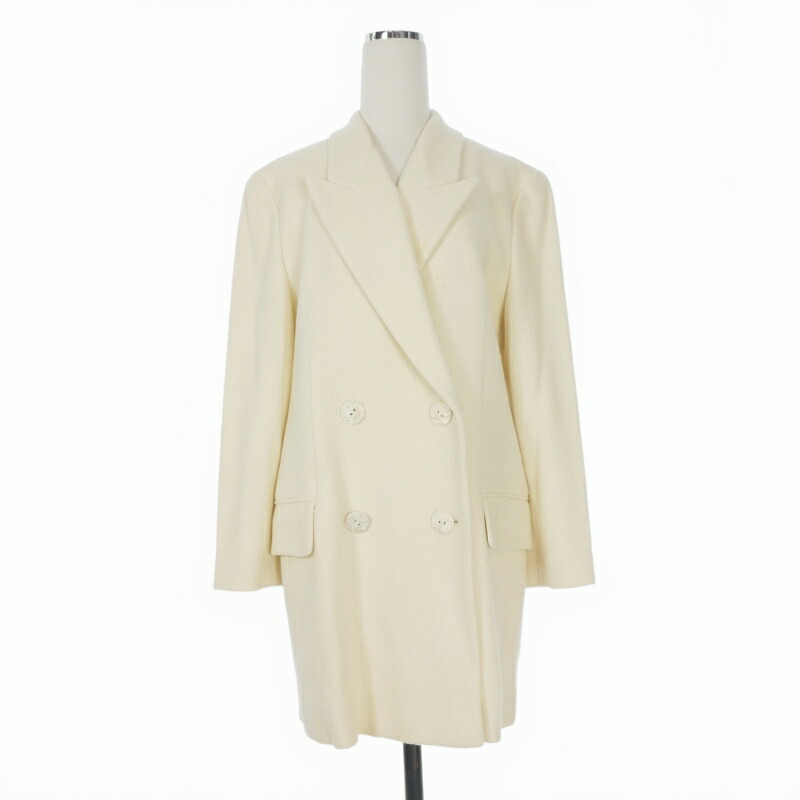 【中古】クリッツィア KRIZIA カシミヤ ダブルテーラードジャケット ブレザー 長袖 44 アイボリー D-OS-0258 レディース 【ベクトル 古着】 260324