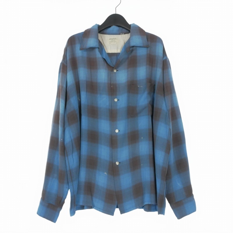 【中古】未使用品 セントマイケル SAINTMICHAEL 26SS RAYON SHIRT/CHECK レーヨン チェックシャツ 長袖 L ブルー 青 SM-MK8-0000-044 メンズ 【ベクトル 古着】 260322