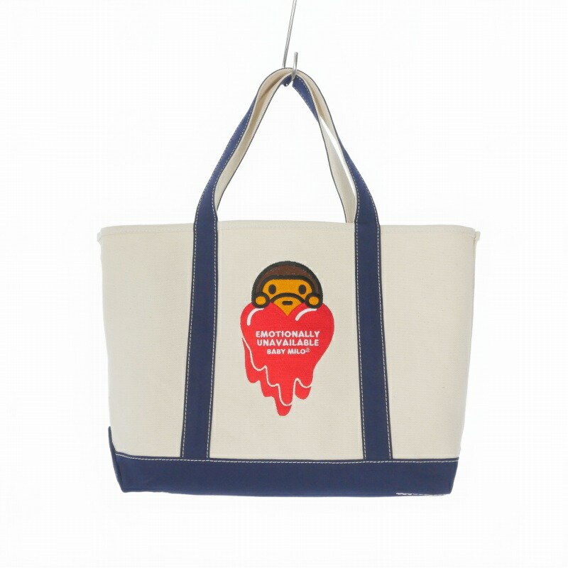 【中古】アベイシングエイプ A BATHING APE × EMOTIONALLY UNAVAILABLE 25SS EU MILO TOTE トートバッグ 鞄 生成り/米国海軍 002BAL231901C メンズ レディース 【ベクター 古着】 260323