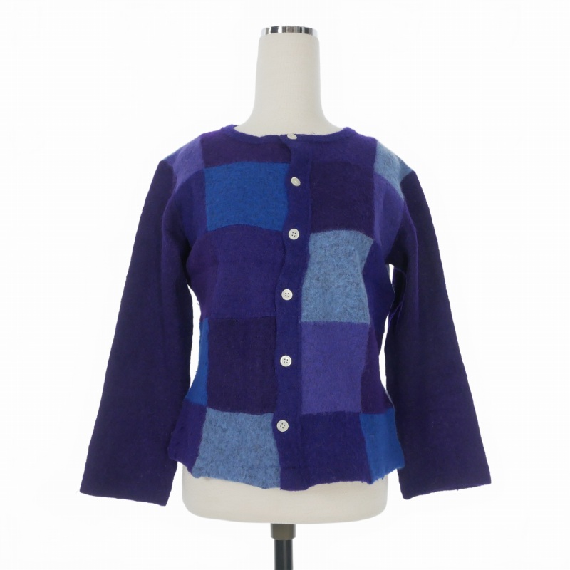 【中古】トリココムデギャルソン tricot COMME des GARCONS 10's パッチワーク ニットカーディガン セーター 長袖 M パープル/ブルー TN-T030 レディース 【ベクトル 古着】 260403