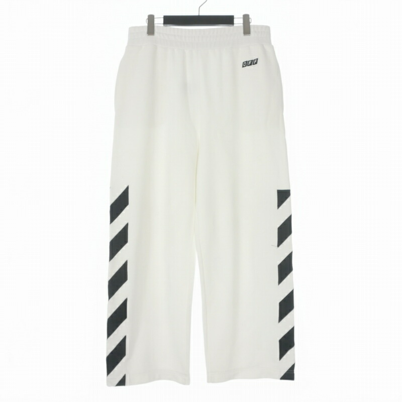 【中古】オフホワイト OFF WHITE ワイドパンツ イージーパンツ スラックス ロゴ刺繍 M ホワイト 白 国内正規 レディース 【ベクトル 古着】 260403