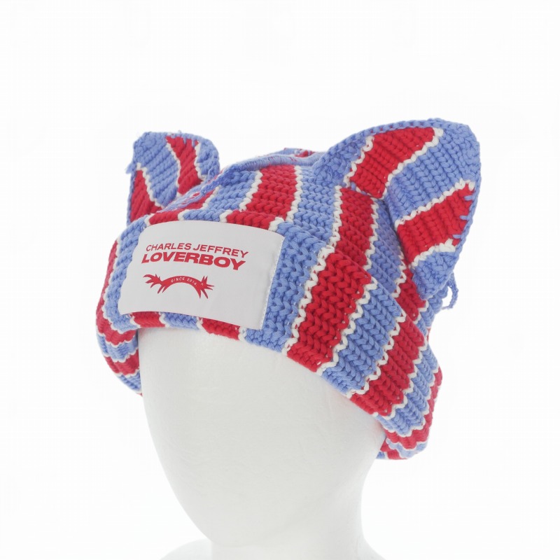 【中古】未使用品 チャールズジェフリーラバーボーイ CHARLES JEFFREY LOVERBOY CHUNKY EARS BEANIE ニットキャップ ビーニー 帽子 OS レッド/ブルー 054130307 メンズ レディース 【ベクトル 古着】 260406