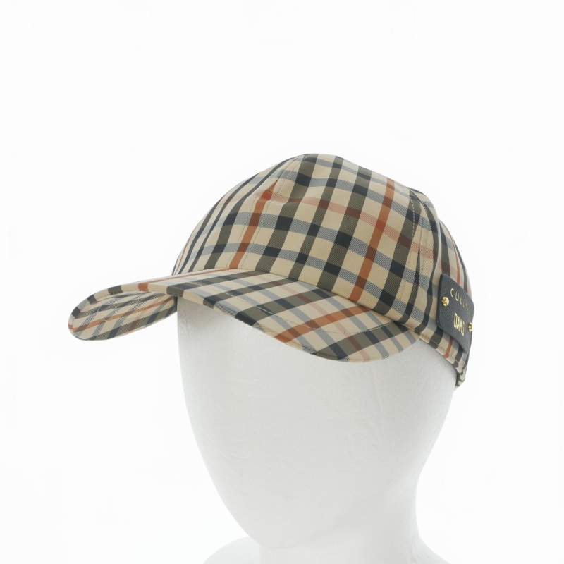 【中古】クルニ CULLNI × ダックス DAKS LONDON Leather Patch CAP チェック ベースボールキャップ 帽子 ベージュ CP-DK001 メンズ レディース 【ベクトル 古着】 260406