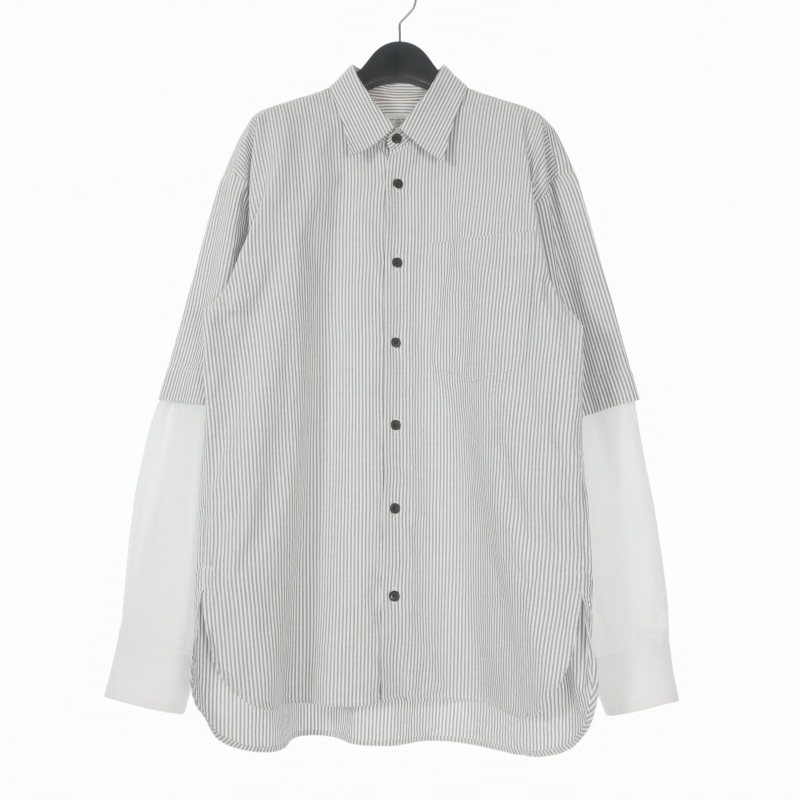 【中古】ドリスヴァンノッテン DRIES VAN NOTEN 23AW Double Sleeve Shirt レイヤードシャツ 縞模様 長袖 S 白いこと/薄墨色 メンズ 【ベクター 古着】 260324 カジュアルシャツ-メンズファッション