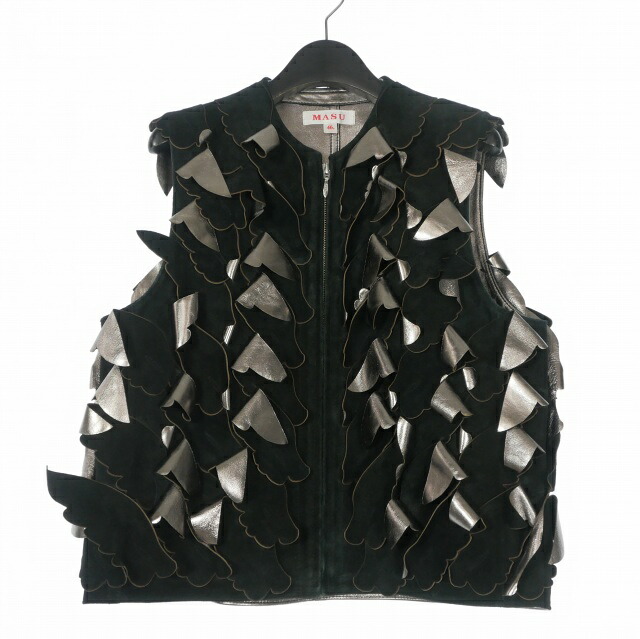 【中古】エムエーエスユー MASU 23AW 山羊革 ゴートスキン ANGEL WING LEATHER VEST エンジェルウイングレザーベスト スエードベスト 46 ブラック 黒 MFFW-VT0123 メンズ 【ベクトル 古着】 260329
