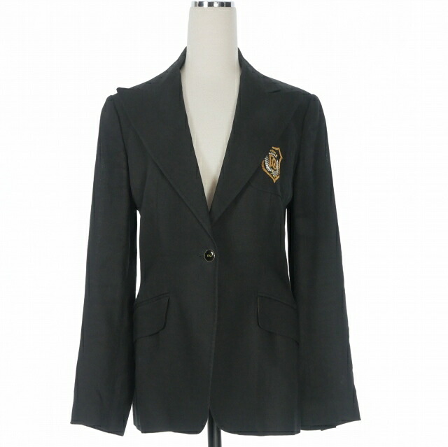 【中古】ドルチェ\u0026ガッバーナ 弗ガバ DOLCE\u0026GABBANA ロゴタイプ紋章 リネン テーラードジャケット スポーツジャケット 長袖 42  黒いこと 黒 FJ.F2646T 国内定め事 レディース 【ベクター 古着】 260414
