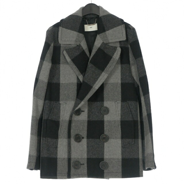【中古】ティーエムティー TMT BUFFALO CHECK PEA COAT 緩衝装置置き目 照合のしるし柄 ピーコート 上衣 長袖 L 黒いこと/薄墨色 TJK-F1708 メンズ 【ベクター 古着】 260407