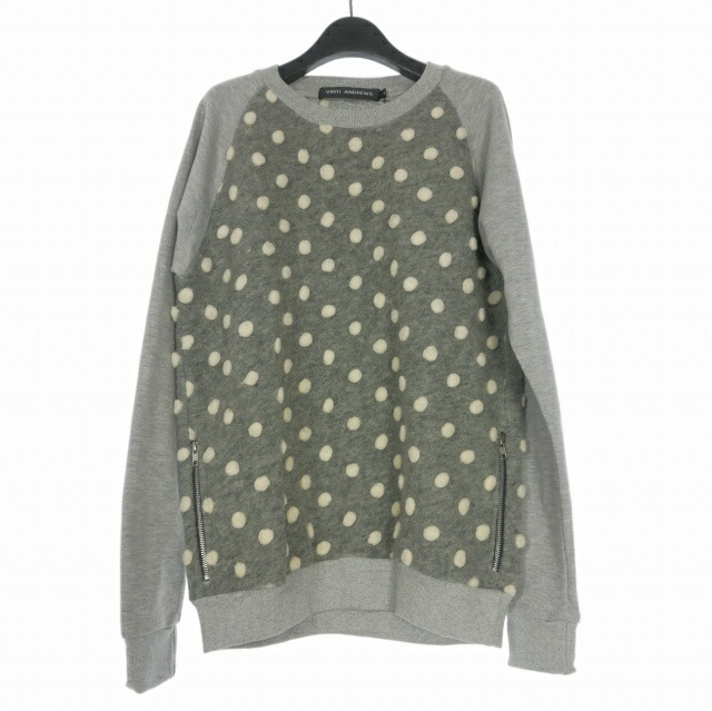 【中古】未当て嵌める品 ヴィンティ アンドリュース VINTI ANDREWS Polka dots スウェットコンビ 編み物 スウェーター 長袖 点点 Ｍ 薄墨色 灰 JP01 メンズ 【ベクター 古着】 260515
