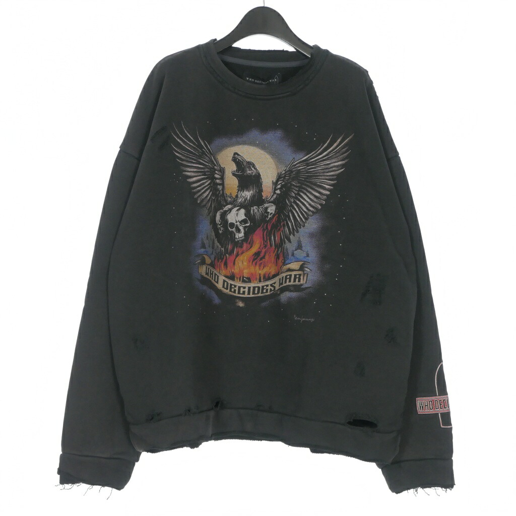 【中古】未使用品 フー ディサイズ ウォー WHO DECIDES WAR MOON PULLOVER ダメージ加工 スウェットシャツ トレーナー 長袖 XL COAL ブラック 黒 WDW25F-1110480002FW25 XL メンズ 【ベクトル 古着】 260425|VECTOR×Refine