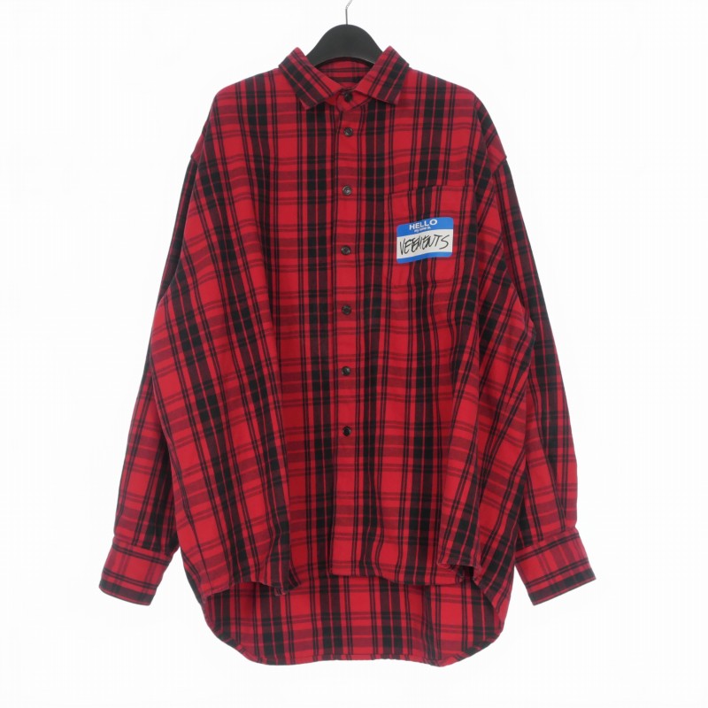 【中古】ヴェトモン VETEMENT 22SS MY NAME IS FLANNEL SHIRT マイネーム イズ フランネルチェックシャツ 長袖 M レッド/ブラック UA52SH800R  メンズ 【ベクトル 古着】 260425