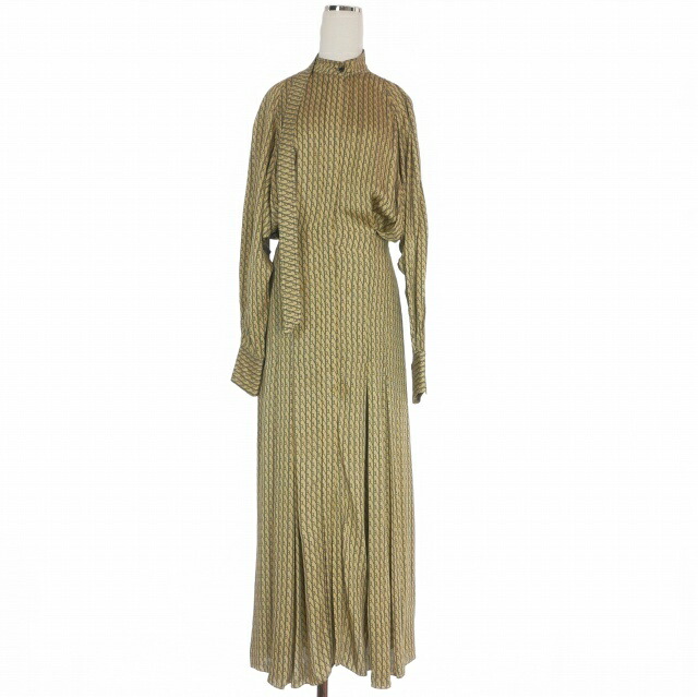 【中古】ヴィクトリアベッカム Victoria Beckham 22AW モノグラムプリーツワンピース ドレス 38 ベージュ/ブラック F22WDR003843D 国内正規 レディース 【ベクトル 古着】 260508｜VECTOR&times;Refine