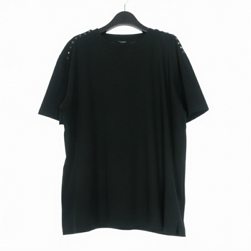 【中古】ヴァレンティノ ヴァレンチノ  VALENTINO クルーネックTシャツ カットソー スタッズ 半袖 XL ブラック 黒 UV3MG08X3LE 国内正規 メンズ 【ベクトル 古着】 260506