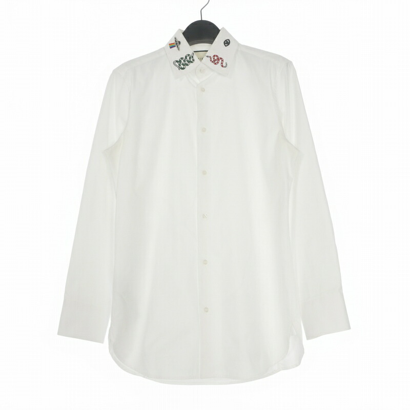 【中古】グッチ GUCCI 19AW シンボルズ カラーエンブロイダリー スネークシャツ 長袖 15 白いこと 白 523500 国内置き目 メンズ 【ベクター 古着】 260509 カジュアルシャツ-メンズファッション-トップス