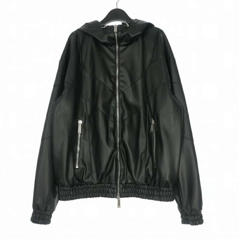 【中古】ディースクエアード DSQUARED2 26SS Faux Leather Zipped Hoodie フーデッド フェイクレザージャケット 上衣 長袖 50 黒いこと 黒 S74AM1676 国内置き目 メンズ 【ベクター 古着】 260512
