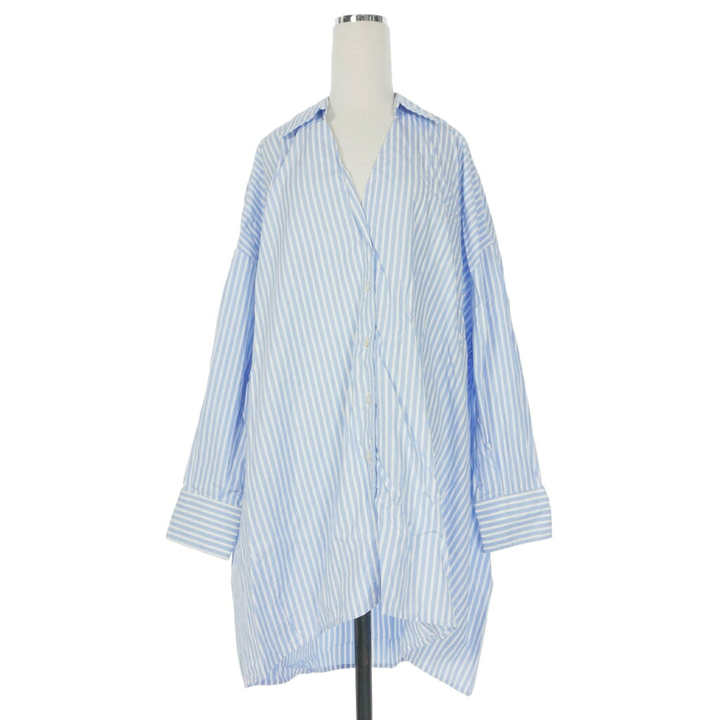 【中古】エリカカヴァリーニ ERIKA CAVALLINI 20SS Stripe Shirt 縞模様ティーシャツ トップ 落っこちる肩先 長袖 38 青碧/白いこと P0SJ09 レディース 【ベクター 古着】 260601