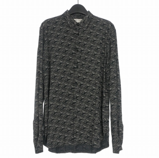 【中古】サンローラン 光の都市 SAINT LAURENT PARIS 総柄 ロングスリーブシャツ 人絹 長袖 40 黒いこと 黒 376916 Y885N メンズ 【ベクター 古着】 260530