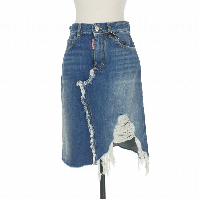 【中古】未当てはめる品 ディースクエアード DSQUARED2 22AW Destroy D Midi Skirt 不都合産業 ジーンズスコート 38 インディゴ 青 S75MA0840 国内定まり レディース 【ベクター 古着】 260602